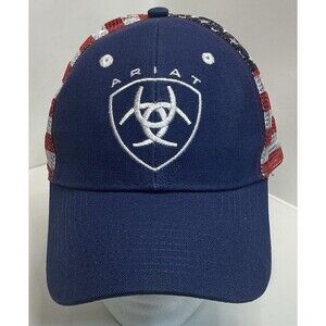 Ariat Men’s Trucker Hat Navy Red White American Flag Mesh Snapback Cap